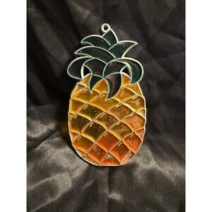 Vintage 70’s Hand Crafted Stained Glass Glittery PINEAPPLE Suncatcher
